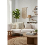 Bej Keten Kalın Dantel Ponponlu Kırlent 2 Adet Kırlent Kılıfı(43 X 43)