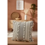 Bej Keten Kalın Dantel Ponponlu Kırlent 2 Adet Kırlent Kılıfı(43 X 43)