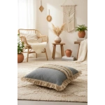 Gri Antrasit Jütlü Püskllü Kırlent 2 Adet Kırlent Kılıfı (43 x 43 )