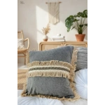 Gri Antrasit Jütlü Püskllü Kırlent 2 Adet Kırlent Kılıfı (43 x 43 )