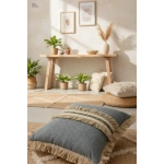 Gri Antrasit Jütlü Püskllü Kırlent 2 Adet Kırlent Kılıfı (43 x 43 )