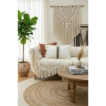 Keten Krem Siyah Şeritli Püsküllü Kırlent 2 Adet Kırlent Kılıfı(35 X 55 )