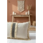 Keten Krem Siyah Şeritli Püsküllü Kırlent 2 Adet Kırlent Kılıfı(35 X 55 )