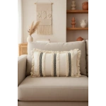 Keten Krem Üç Püsküllü Kırlent 2 Adet Kırlent Kılıfı (35 x 55)