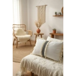 Keten Krem Siyah Şeritli Püsküllü Kırlent 2 Adet Kırlent Kılıfı(35 X 55 )