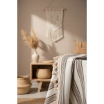 Buldan Dokuması Keten Kahverengi Çizgili Ponponlu Masa Örtüsü