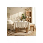 Buldan Dokuması Çizgili Krem Keten Ponponlu Masa Örtüsü