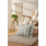 Premium Keten Gri Kalın Çizgili Fırfırlı Kırlent 2 Adet Kırlent Kılıfı (43 x 43 )