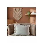 Ham Keten Krem Fırfırlı Kırlent 2 Adet Kırlent Kılıfı (43 x 43 )