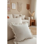 Ham Keten Krem Fırfırlı Kırlent 2 Adet Kırlent Kılıfı (43 x 43 )