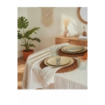 Keten Bej (DÜZ) Çizgili Masa Örtüsü