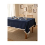 Premium Keten Lacivert Ponponlu Masa Örtüsü
