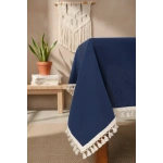 Premium Keten Lacivert Ponponlu Masa Örtüsü