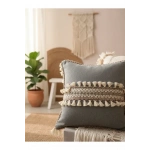 Antrasit Şeritli Ponponlu Kırlent 2 Adet Kırlent Kılıfı(43x43)