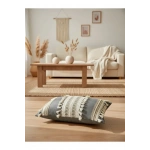 Gri Keten Üçlü Kahverengi Dantelli Kırlent 2 Adet Kırlent Kılıfı