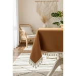 Kiremit Tarçın Renk Keten Ham Ponponlu Masa Örtüsü