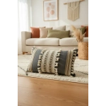 Gri Keten Üçlü Kahverengi Dantelli Kırlent 2 Adet Kırlent Kılıfı