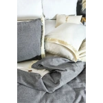 Çift Renkli Püsküllü (Antrasit - Krem) Keten Tek Kişilik Nevresim Takımı