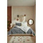 Çift Renkli Püsküllü (Antrasit - Krem) Keten Tek Kişilik Nevresim Takımı