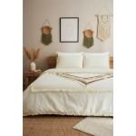 Beyaz Pamuk Keten Renkli Püsküllü Tek Kişilik Nevresim Takımı