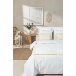 Beyaz Pamuk Keten Kare Püsküllü Tek Kişilik Nevresim Takımı