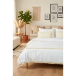 Beyaz Pamuk Keten Kare Püsküllü Tek Kişilik Nevresim Takımı