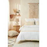 Beyaz Pamuk Keten Kare Püsküllü Çift Kişilik Nevresim Takımı