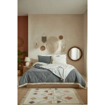 Çift Renkli Püsküllü (Antrasit - Krem) Keten Çift Kişilik Nevresim Takımı