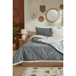 Çift Renkli Püsküllü (Antrasit - Krem) Keten Çift Kişilik Nevresim Takımı