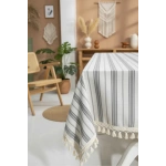 Gri Çizgili HAM Ponponlu Masa Örtüsü