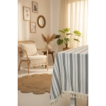 Gri Çizgili HAM Ponponlu Masa Örtüsü