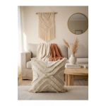 Ham Keten Çoklu Püsküllü Kare Kırlent 2 Adet Kırlent Kılıfı 43x43