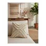 Ham Keten Çoklu Püsküllü Kare Kırlent 2 Adet Kırlent Kılıfı 43x43