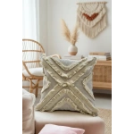 Ham Keten Çoklu Püsküllü Kare Kırlent 2 Adet Kırlent Kılıfı 43x43