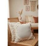 Ham Keten Baklava Mozaik Püsküllü Kırlent 2 Adet Kırlent Kılıfı 35x55