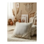 Ham Keten Baklava Mozaik Püsküllü Kırlent 2 Adet Kırlent Kılıfı 35x55