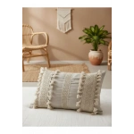 Ham Keten Üç Dantelli Ponponlu Kırlent 2 Adet Kırlent Kılıfı