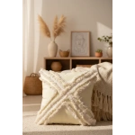 Sarı Renk Keten Çoklu Püsküllü Kırlent 2 Adet Kırlent Kılıfı