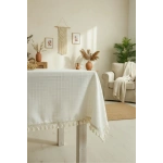 DESENLİ Krem Ponponlu Masa Örtüsü