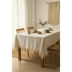 DESENLİ Krem Ponponlu Masa Örtüsü