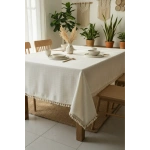 DESENLİ Krem Ponponlu Masa Örtüsü