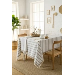 Çizgili Gri Şeritli Ponponlu Masa Örtüsü