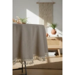 Bej Ham Ponponlu YUVARLAK Masa Örtüsü