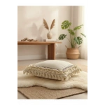 Dört Kenar Püsküllü Keten Krem Kırlent 2 Adet Kırlent Kılıfı43x43][