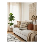 3 Püsküllü Ara Desenli Keten Krem Kırlent 2 Adet Kırlent Kılıfı