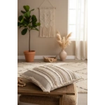 Üç Dantelli Püsküllü Ham Keten Krem 2 Adet Kırlent Kılıfı