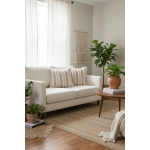 Üç Dantelli Püsküllü Ham Keten Krem 2 Adet Kırlent Kılıfı