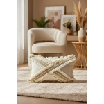 Çapraz Çoklu Püsküllü Keten Krem Kırlent 2 Adet Kırlent Kılıfı (35 x 55)