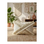 Çapraz Çoklu Püsküllü Keten Krem Kırlent 2 Adet Kırlent Kılıfı (35 x 55)