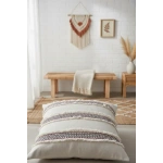 Mini Çift Püsküllü Keten Krem Kırlent 2 Adet Kırlent Kılıfı (43 x 43)